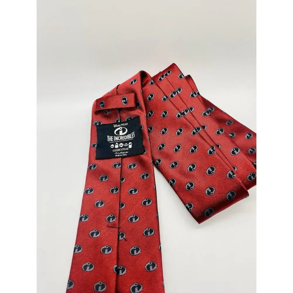 Disney Pixar The Incredibles Logo Red Men's 100% Silk Tie, All Over Print